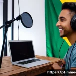 멀티미디어 콘텐츠 제작 필수 기술 - A professional content creator’s home studio setup for video and podcast production in Brazil, featu...