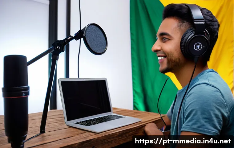 멀티미디어 콘텐츠 제작 필수 기술 - A professional content creator’s home studio setup for video and podcast production in Brazil, featu...