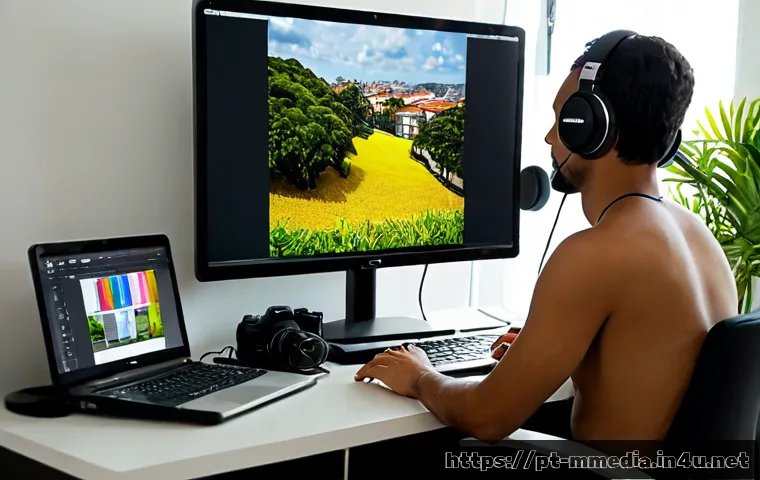 Home 17 멀티미디어 콘텐츠 제작과 데이터 시각화 - Photorealistic Brazilian creative professional editing a multimedia project at a clean modern desk i...