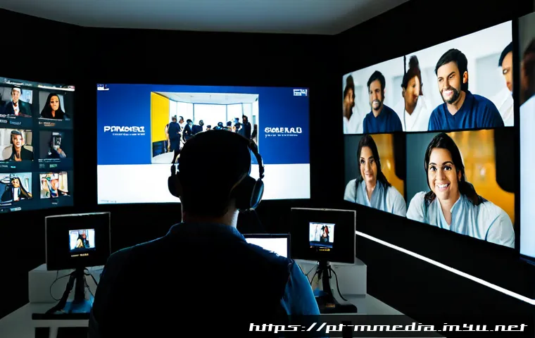 Home 17 멀티미디어 콘텐츠 제작 직업 윤리 - Photorealistic Brazilian multimedia production team in a bright São Paulo studio, diverse adult crea...
